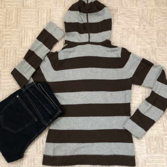 GAP wool blend cozy sweater hoodie long sleeve pullover top brown gray stripe XS - Picture 2 of 8